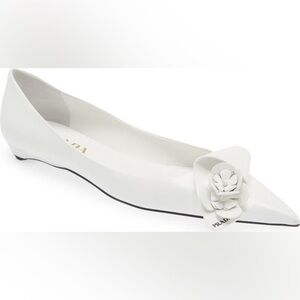Prada White Leather Loop Bouquet Pointed Toe Ballet Flats EU 39 US 9
